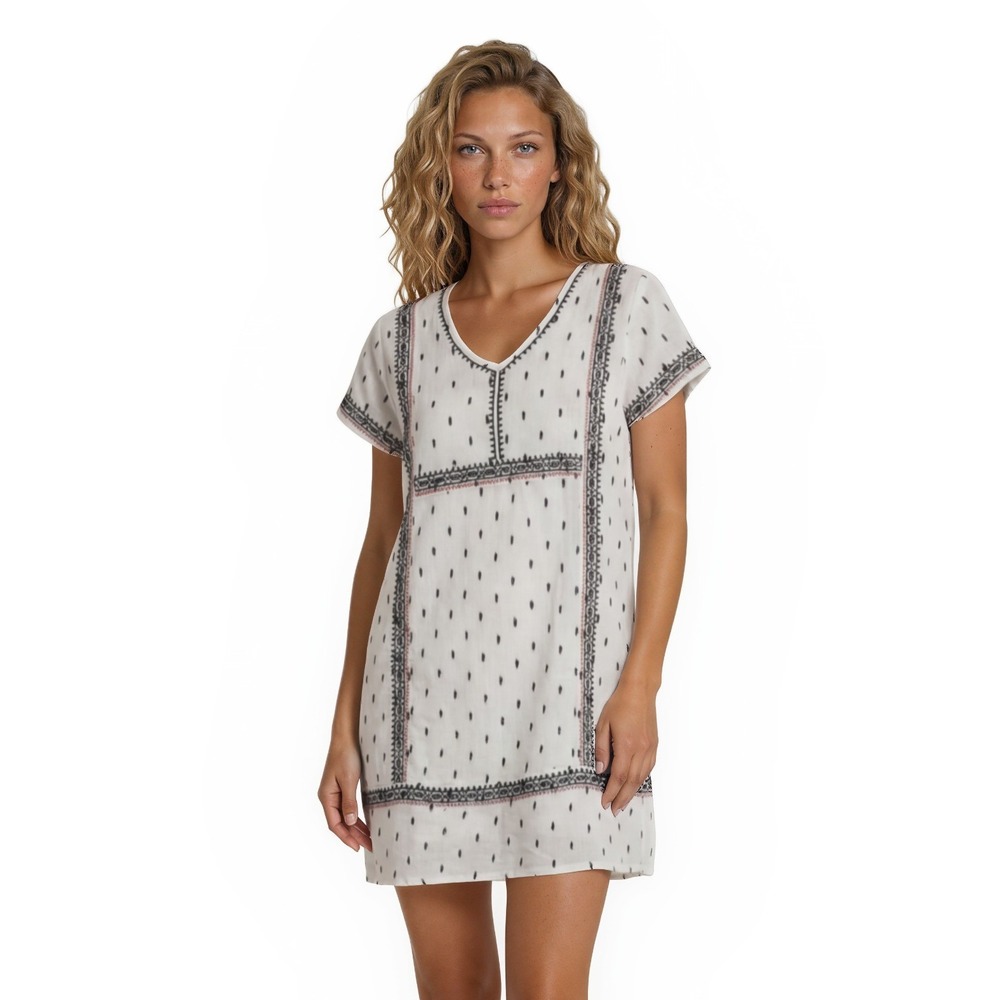 Garnet Hill Tunic Dress Women's Size 6 White Cotton Gauze Embroidered Shift